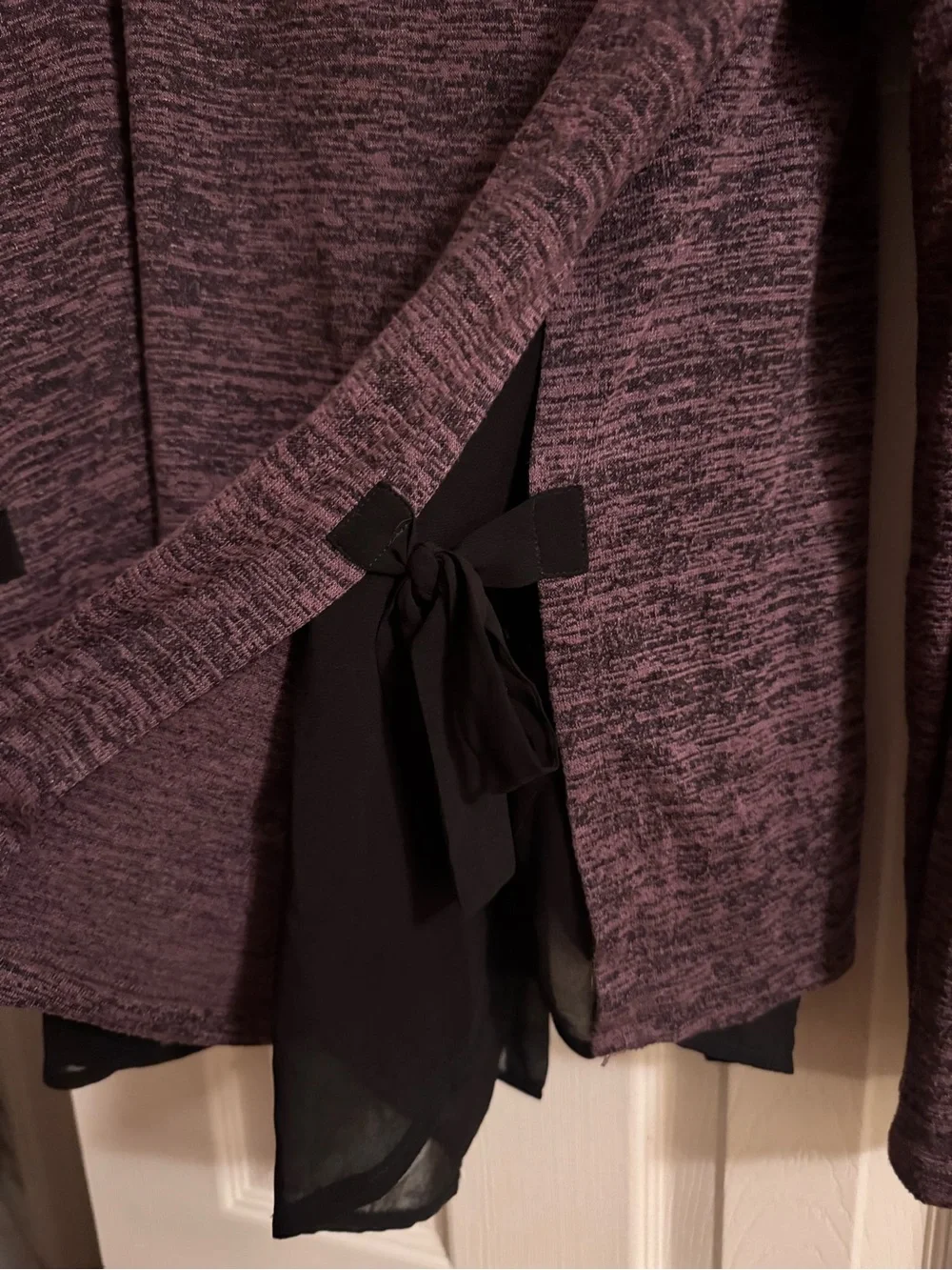 NIC+ZOE Plum Marbled Long-Sleeve Top with Chiffon Hem and Hip Detail
